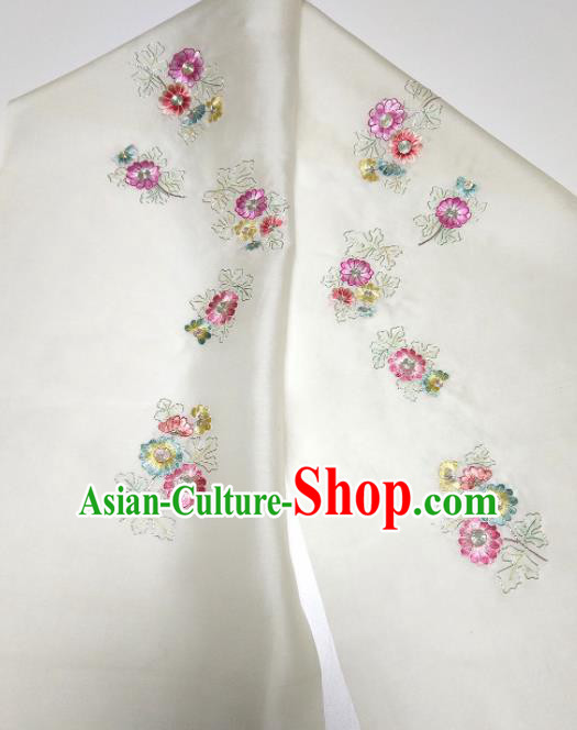 Asian Chinese Traditional Embroidered Pattern Design White Silk Fabric China Hanfu Silk Material