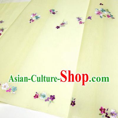 Asian Chinese Traditional Embroidered Butterfly Flowers Pattern Design Yellow Silk Fabric China Hanfu Silk Material