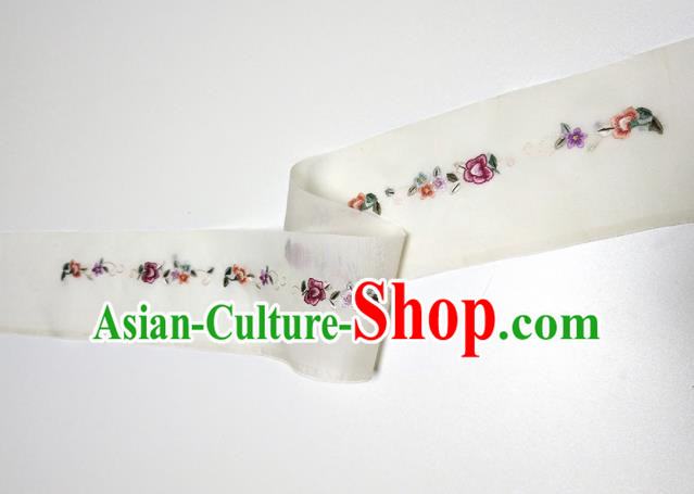 Asian Chinese Traditional Embroidered Flowers Pattern Design White Silk Fabric China Hanfu Silk Material Asian Chinese Traditional Embroidered Flowers Pattern Design White Silk Fabric China Hanfu Silk Material