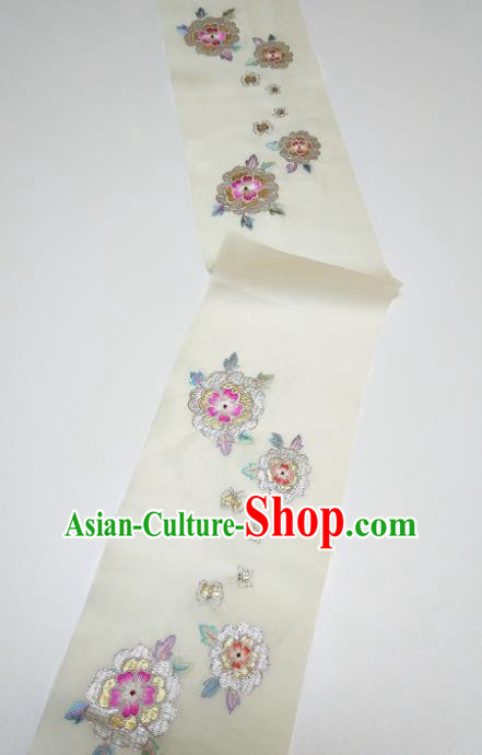 Asian Chinese Traditional Embroidered Camellia Pattern Design White Silk Fabric China Hanfu Silk Material Asian Chinese Traditional Embroidered Camellia Pattern Design White Silk Fabric China Hanfu Silk Material