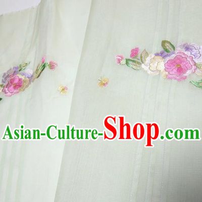 Asian Chinese Traditional Embroidered Camellia Pattern Design Light Green Silk Fabric China Hanfu Silk Material
