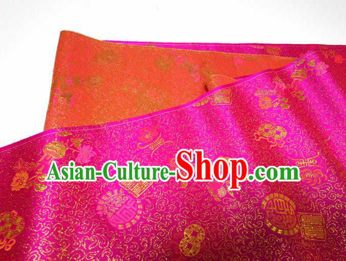 Asian Chinese Traditional Auspicious Pattern Design Rosy Brocade Silk Fabric China Hanfu Satin Material Asian Chinese Traditional Auspicious Pattern Design Rosy Brocade Silk Fabric China Hanfu Satin Material