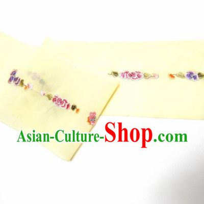 Asian Chinese Traditional Embroidered Peony Pattern Design Light Yellow Silk Fabric China Hanfu Silk Material