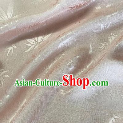 Asian Chinese Traditional Bamboo Leaf Pattern Design Light Pink Silk Fabric China Qipao Material