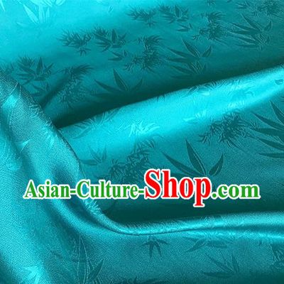 Asian Chinese Traditional Bamboo Leaf Pattern Design Peacock Blue Silk Fabric China Qipao Material