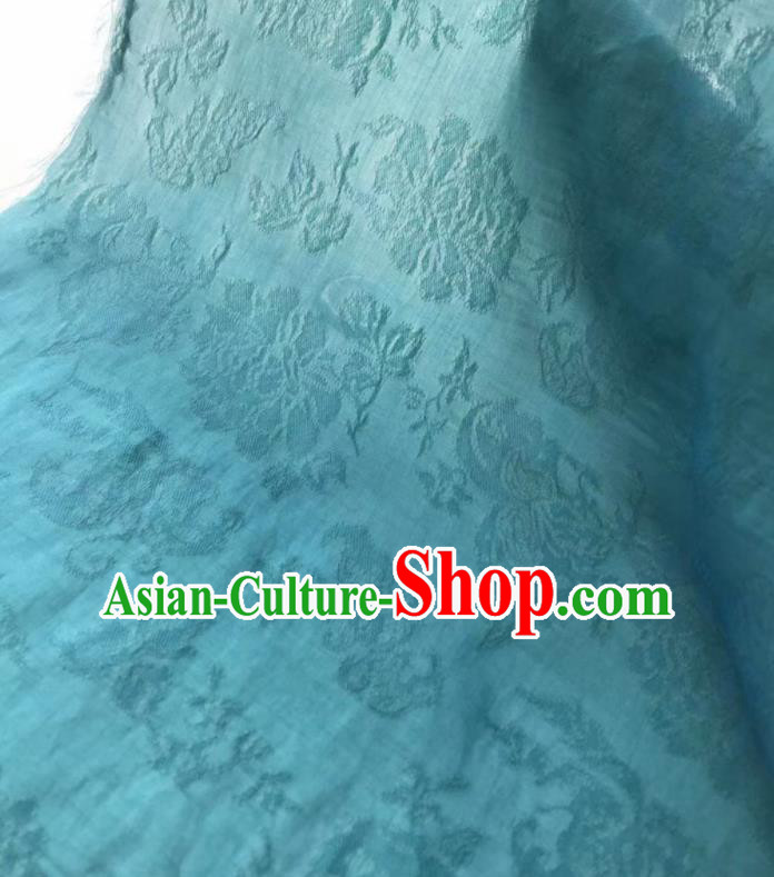Asian Chinese Traditional Jacquard Peony Pattern Design Blue Silk Fabric China Qipao Material Asian Chinese Traditional Jacquard Peony Pattern Design Blue Silk Fabric China Qipao Material