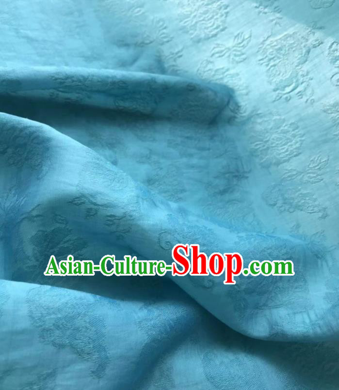 Asian Chinese Traditional Jacquard Peony Pattern Design Blue Silk Fabric China Qipao Material Asian Chinese Traditional Jacquard Peony Pattern Design Blue Silk Fabric China Qipao Material