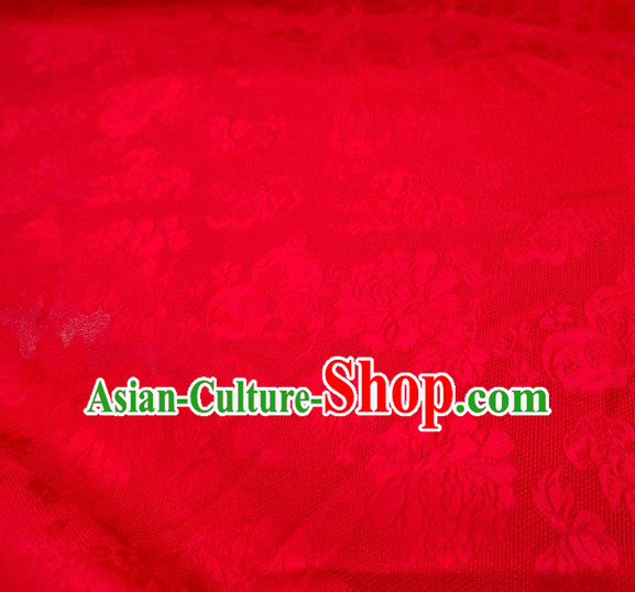 Asian Chinese Traditional Peony Pattern Design Red Silk Imitation China Qipao Silk Fabric Material Asian Chinese Traditional Peony Pattern Design Red Silk Imitation China Qipao Silk Fabric Material