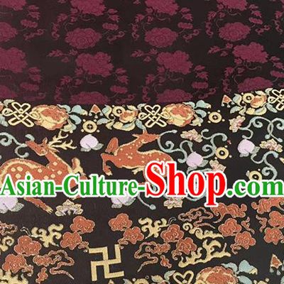 Asian Chinese Traditional Deers Pattern Design Black Brocade China Hanfu Satin Fabric Material