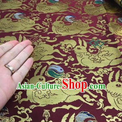Asian Chinese Traditional Rabbits Pattern Design Red Brocade China Hanfu Satin Fabric Material