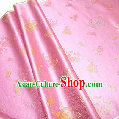 Asian Chinese Traditional Peony Pattern Design Pink Brocade Silk Fabric China Hanfu Satin Material
