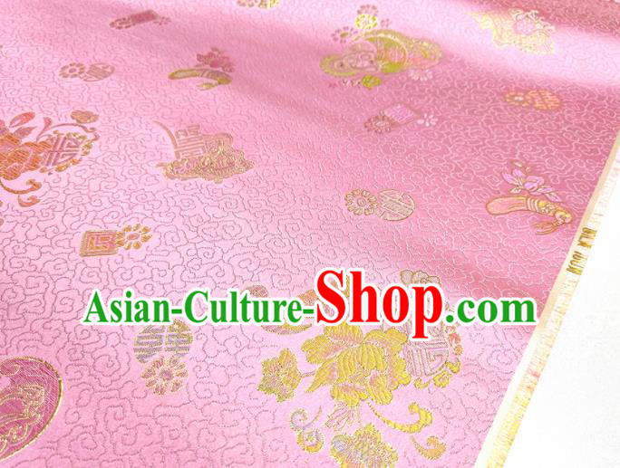 Asian Chinese Traditional Peony Pattern Design Pink Brocade Silk Fabric China Hanfu Satin Material Asian Chinese Traditional Peony Pattern Design Pink Brocade Silk Fabric China Hanfu Satin Material