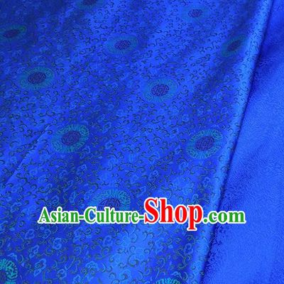 Asian Chinese Traditional Round Flowers Pattern Design Royalblue Brocade Silk Fabric China Hanfu Satin Material