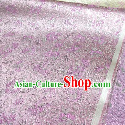 Asian Chinese Traditional Crane Pattern Design Pink Brocade Silk Fabric China Hanfu Satin Material