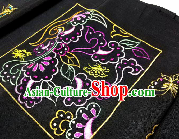 Asian Chinese Traditional Embroidered Butterfly Pattern Design Black Silk Fabric China Hanfu Silk Material Asian Chinese Traditional Embroidered Butterfly Pattern Design Black Silk Fabric China Hanfu Silk Material