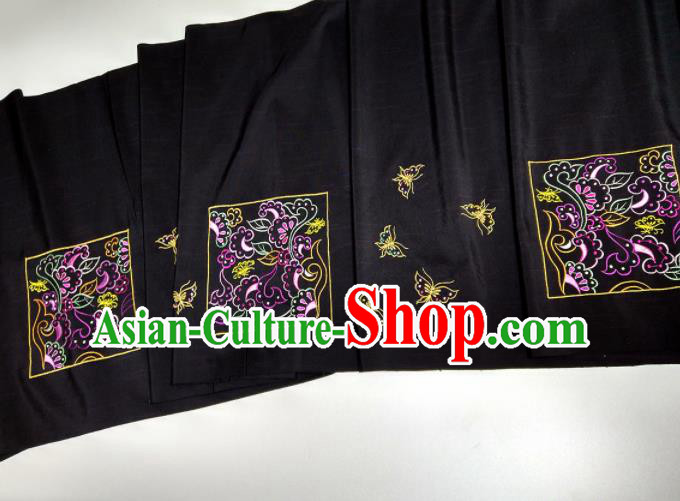 Asian Chinese Traditional Embroidered Butterfly Pattern Design Black Silk Fabric China Hanfu Silk Material Asian Chinese Traditional Embroidered Butterfly Pattern Design Black Silk Fabric China Hanfu Silk Material