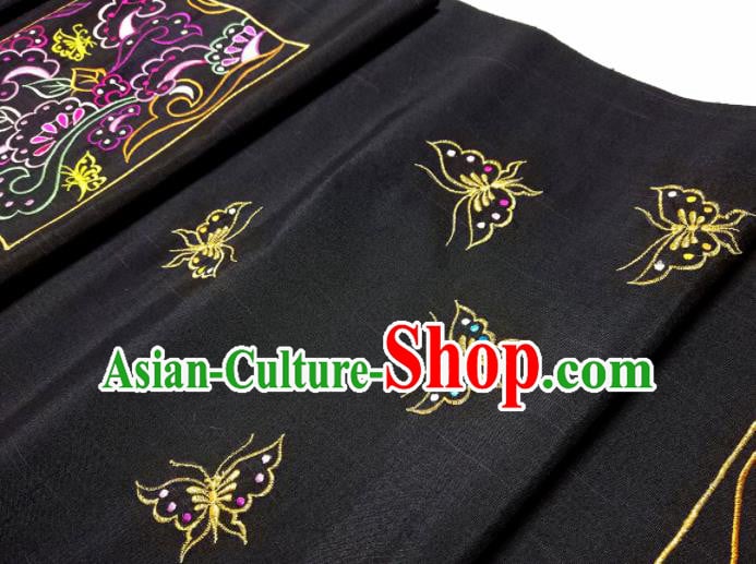 Asian Chinese Traditional Embroidered Butterfly Pattern Design Black Silk Fabric China Hanfu Silk Material Asian Chinese Traditional Embroidered Butterfly Pattern Design Black Silk Fabric China Hanfu Silk Material