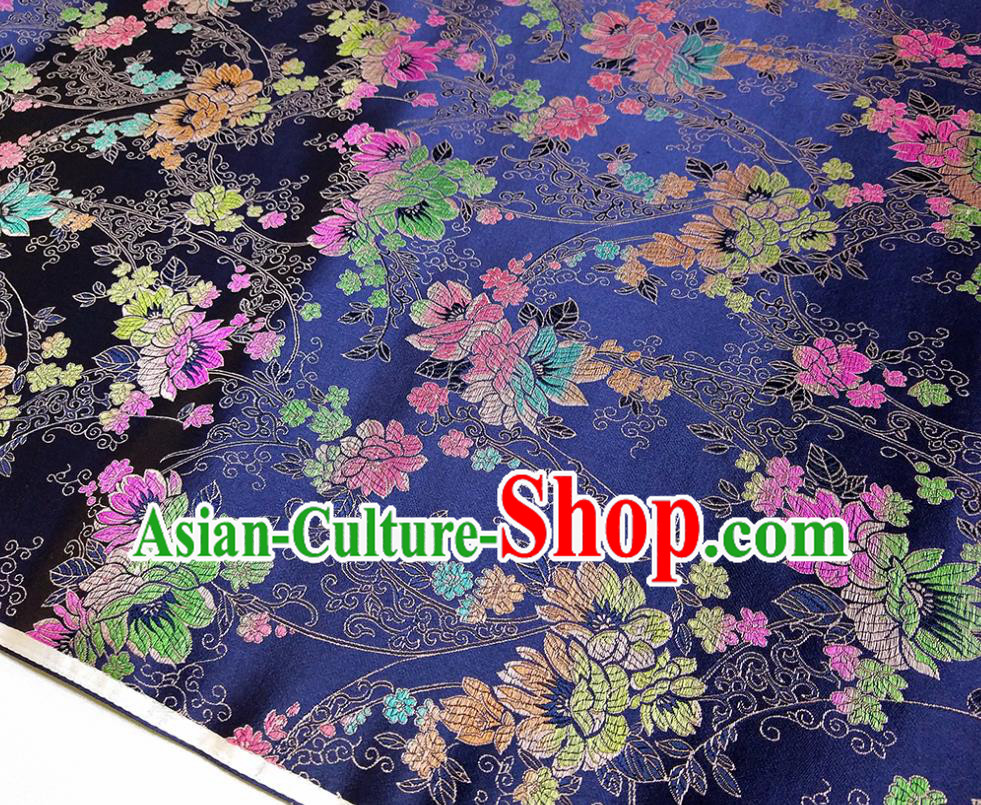 Asian Chinese Traditional Flowers Pattern Design Royalblue Brocade Silk Fabric China Hanfu Satin Material Asian Chinese Traditional Flowers Pattern Design Royalblue Brocade Silk Fabric China Hanfu Satin Material