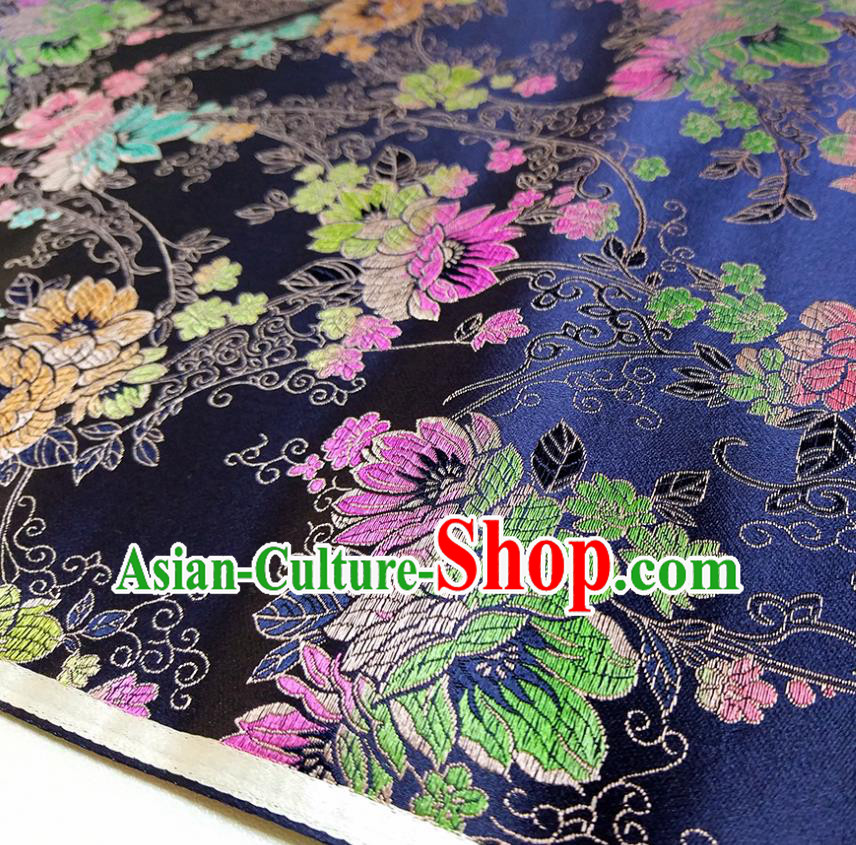 Asian Chinese Traditional Flowers Pattern Design Royalblue Brocade Silk Fabric China Hanfu Satin Material Asian Chinese Traditional Flowers Pattern Design Royalblue Brocade Silk Fabric China Hanfu Satin Material