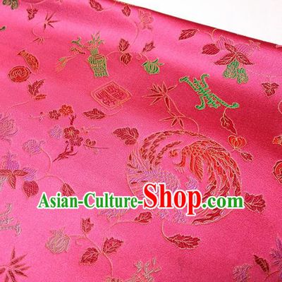 Asian Chinese Traditional Phoenix Pattern Design Deep Pink Brocade Silk Fabric China Hanfu Satin Material