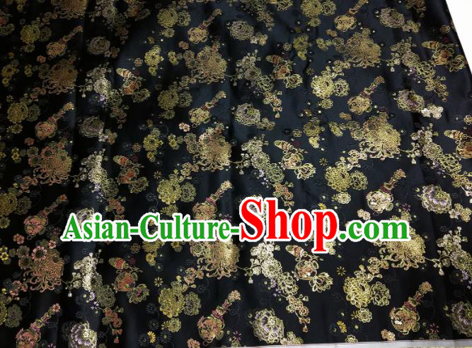 Asian Chinese Traditional Chrysanthemum Pattern Design Black Brocade Silk Fabric China Hanfu Satin Material Asian Chinese Traditional Chrysanthemum Pattern Design Black Brocade Silk Fabric China Hanfu Satin Material