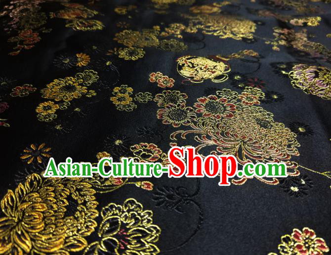 Asian Chinese Traditional Chrysanthemum Pattern Design Black Brocade Silk Fabric China Hanfu Satin Material Asian Chinese Traditional Chrysanthemum Pattern Design Black Brocade Silk Fabric China Hanfu Satin Material