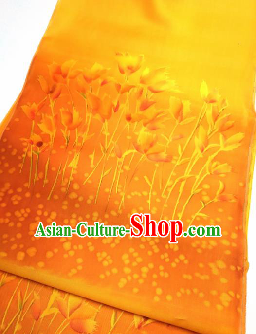 Asian Chinese Traditional Tulip Pattern Design Orange Brocade Silk Fabric China Hanfu Satin Material Asian Chinese Traditional Tulip Pattern Design Orange Brocade Silk Fabric China Hanfu Satin Material