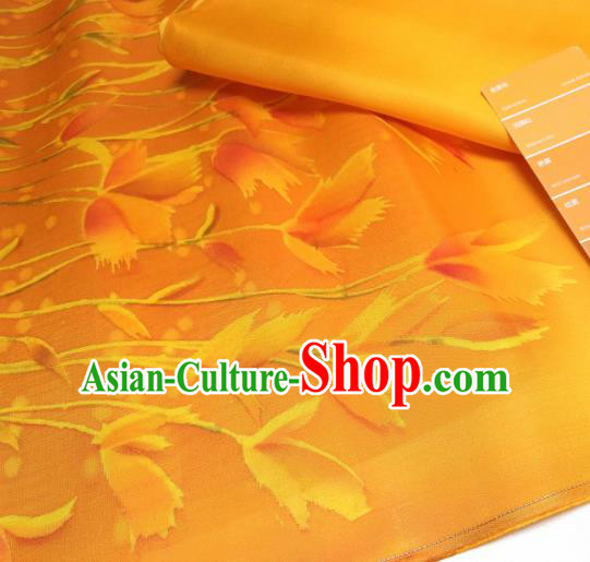 Asian Chinese Traditional Tulip Pattern Design Orange Brocade Silk Fabric China Hanfu Satin Material Asian Chinese Traditional Tulip Pattern Design Orange Brocade Silk Fabric China Hanfu Satin Material