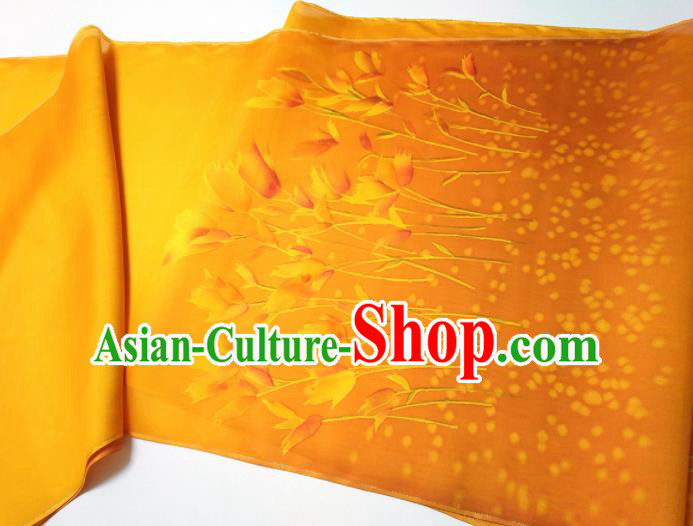 Asian Chinese Traditional Tulip Pattern Design Orange Brocade Silk Fabric China Hanfu Satin Material Asian Chinese Traditional Tulip Pattern Design Orange Brocade Silk Fabric China Hanfu Satin Material