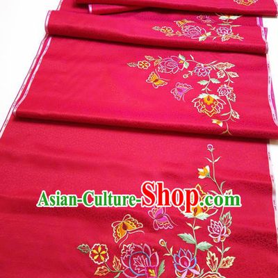 Asian Chinese Traditional Embroidered Flowers Pattern Design Red Silk Fabric China Hanfu Silk Material