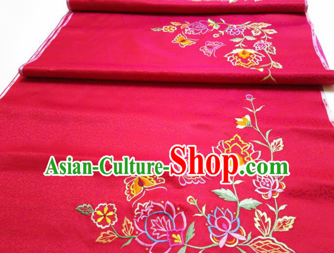 Asian Chinese Traditional Embroidered Flowers Pattern Design Red Silk Fabric China Hanfu Silk Material Asian Chinese Traditional Embroidered Flowers Pattern Design Red Silk Fabric China Hanfu Silk Material
