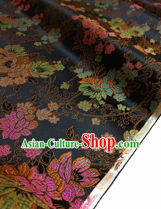 Asian Chinese Traditional Flowers Pattern Design Black Brocade Silk Fabric China Hanfu Satin Material Asian Chinese Traditional Flowers Pattern Design Black Brocade Silk Fabric China Hanfu Satin Material