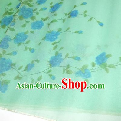 Asian Chinese Traditional Peony Pattern Design Green Silk Fabric China Hanfu Silk Material