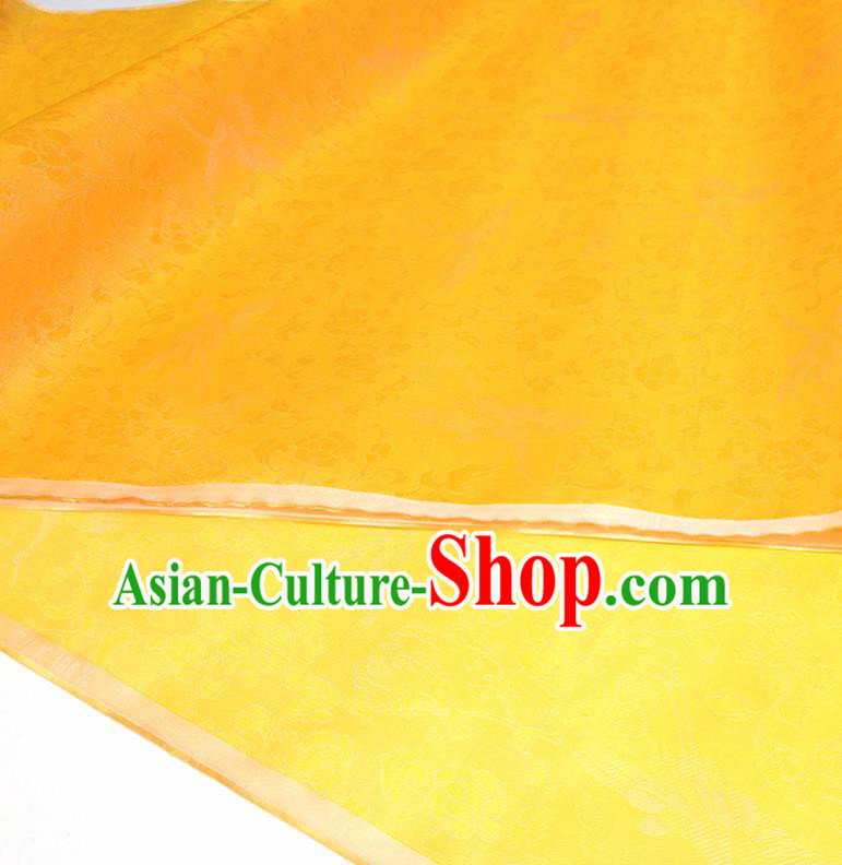 Asian Chinese Traditional Crane Peony Pattern Design Golden Silk Fabric China Hanfu Silk Material Asian Chinese Traditional Crane Peony Pattern Design Golden Silk Fabric China Hanfu Silk Material