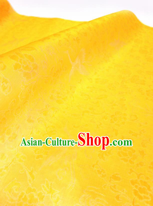 Asian Chinese Traditional Crane Peony Pattern Design Golden Silk Fabric China Hanfu Silk Material Asian Chinese Traditional Crane Peony Pattern Design Golden Silk Fabric China Hanfu Silk Material
