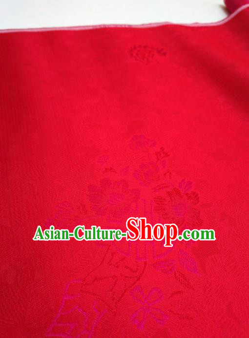 Asian Chinese Traditional Flowers Pattern Design Red Silk Fabric China Hanfu Silk Material Asian Chinese Traditional Flowers Pattern Design Red Silk Fabric China Hanfu Silk Material