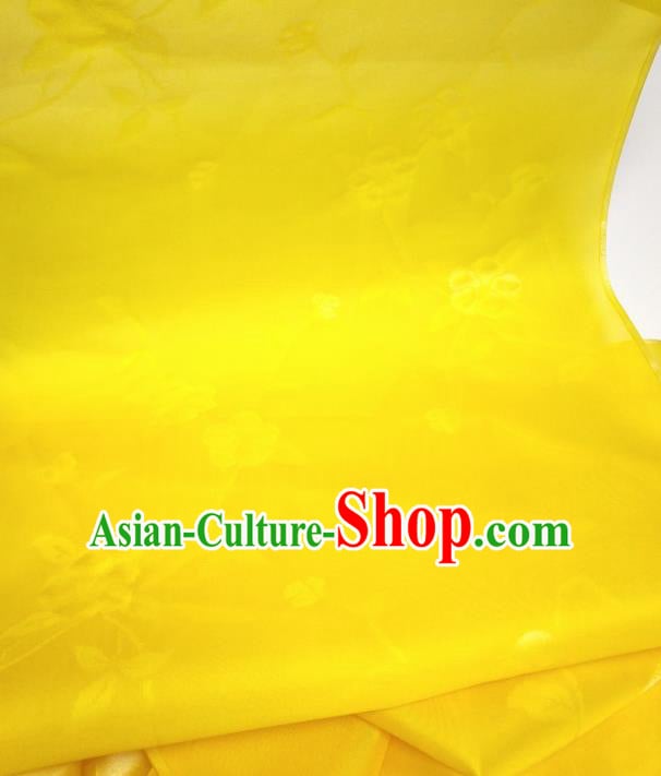 Asian Chinese Traditional Plum Pattern Design Yellow Silk Fabric China Hanfu Silk Material Asian Chinese Traditional Plum Pattern Design Yellow Silk Fabric China Hanfu Silk Material