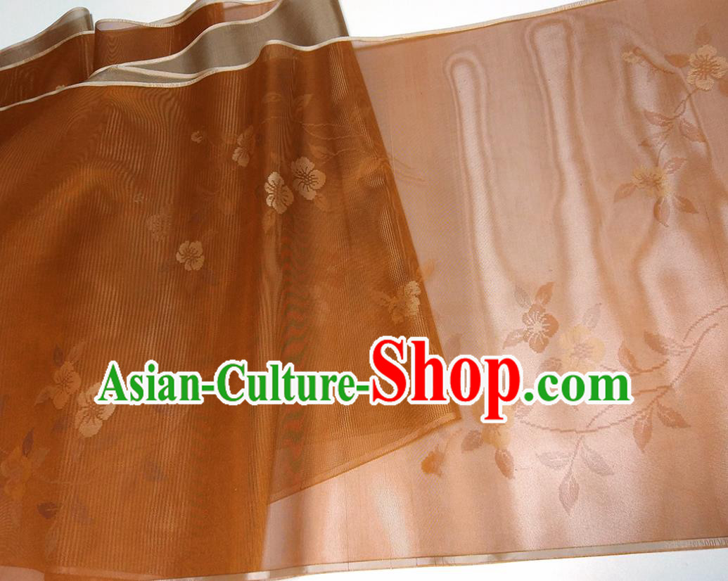 Asian Chinese Traditional Plum Pattern Design Brown Silk Fabric China Hanfu Silk Material Asian Chinese Traditional Plum Pattern Design Brown Silk Fabric China Hanfu Silk Material
