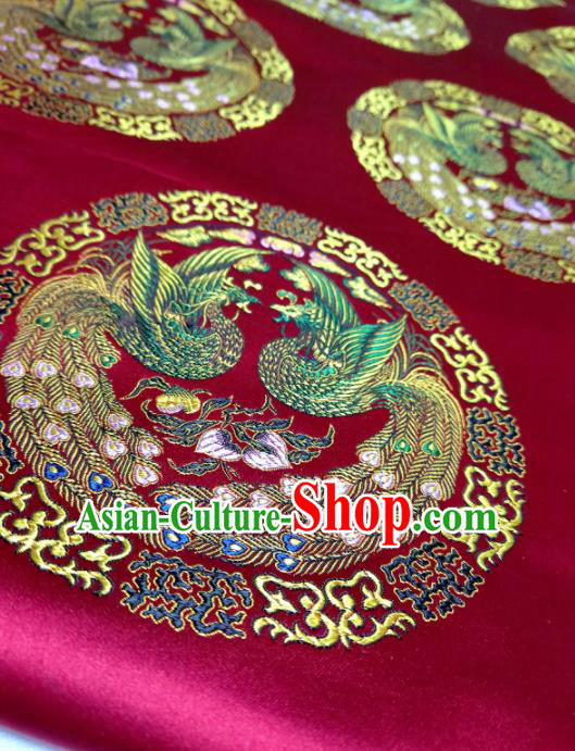Asian Chinese Traditional Phoenix Pattern Design Red Brocade Silk Fabric China Hanfu Satin Material