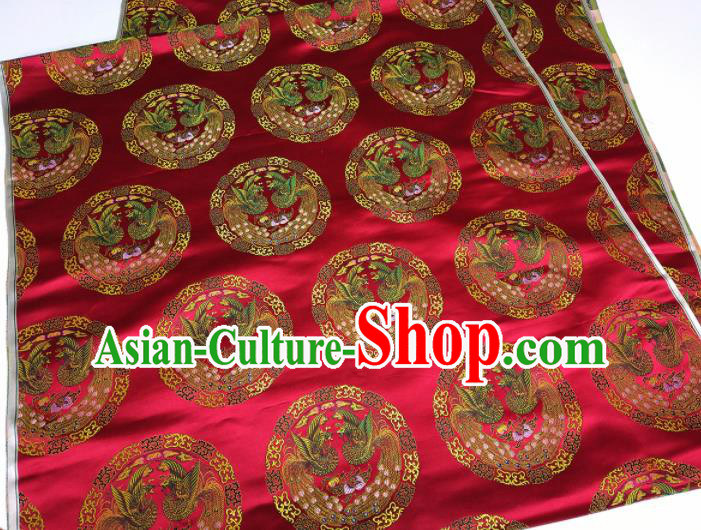 Asian Chinese Traditional Phoenix Pattern Design Red Brocade Silk Fabric China Hanfu Satin Material