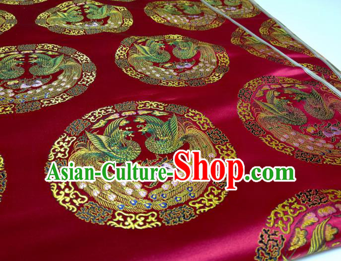 Asian Chinese Traditional Phoenix Pattern Design Red Brocade Silk Fabric China Hanfu Satin Material