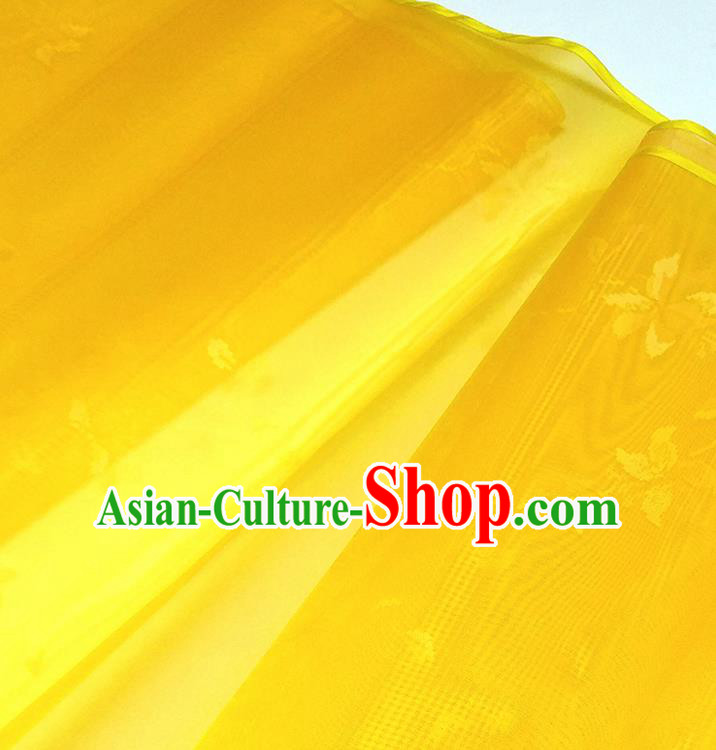 Asian Chinese Traditional Flowers Branch Pattern Design Yellow Silk Fabric China Hanfu Silk Material Asian Chinese Traditional Flowers Branch Pattern Design Yellow Silk Fabric China Hanfu Silk Material