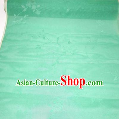 Asian Chinese Traditional Flowers Branch Pattern Design Green Silk Fabric China Hanfu Silk Material