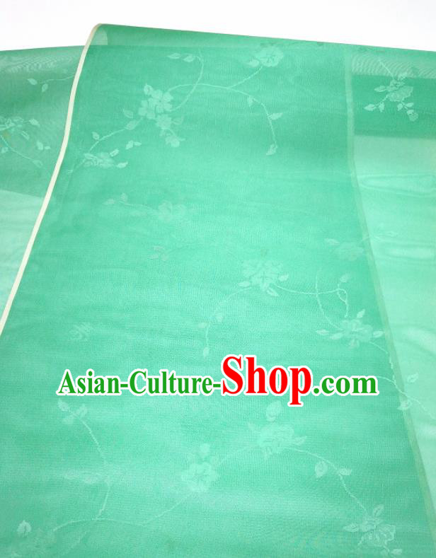 Asian Chinese Traditional Flowers Branch Pattern Design Green Silk Fabric China Hanfu Silk Material Asian Chinese Traditional Flowers Branch Pattern Design Green Silk Fabric China Hanfu Silk Material