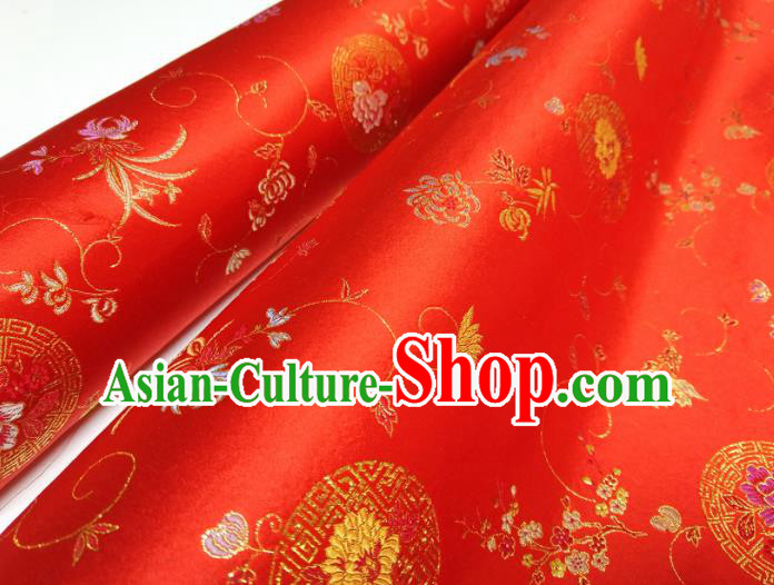 Asian Chinese Traditional Chrysanthemum Pattern Design Red Brocade Silk Fabric China Hanfu Satin Material Asian Chinese Traditional Chrysanthemum Pattern Design Red Brocade Silk Fabric China Hanfu Satin Material