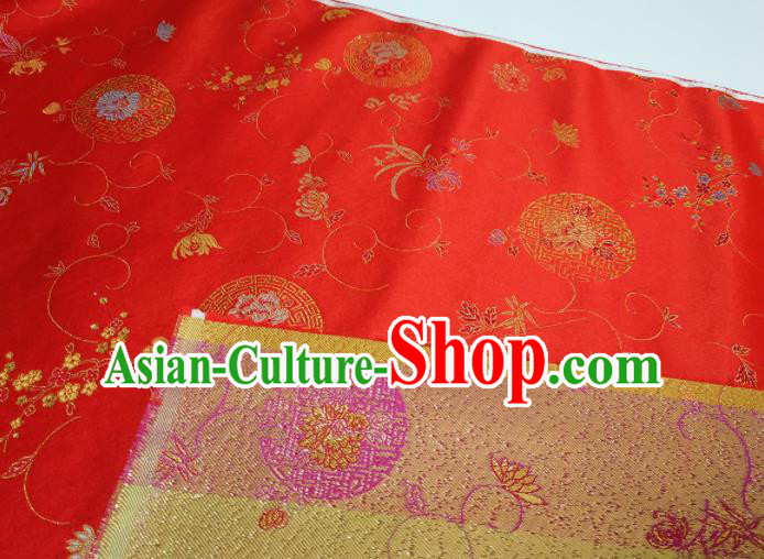 Asian Chinese Traditional Chrysanthemum Pattern Design Red Brocade Silk Fabric China Hanfu Satin Material Asian Chinese Traditional Chrysanthemum Pattern Design Red Brocade Silk Fabric China Hanfu Satin Material