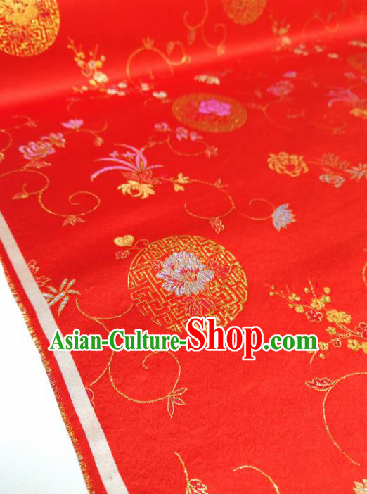 Asian Chinese Traditional Chrysanthemum Pattern Design Red Brocade Silk Fabric China Hanfu Satin Material Asian Chinese Traditional Chrysanthemum Pattern Design Red Brocade Silk Fabric China Hanfu Satin Material