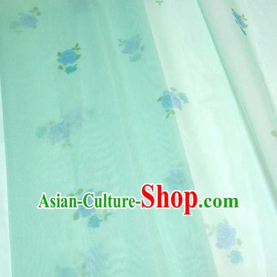 Asian Chinese Traditional Roses Pattern Design Light Green Silk Fabric China Hanfu Silk Material