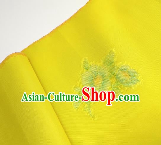 Asian Chinese Traditional Flowers Pattern Design Yellow Silk Fabric China Hanfu Silk Material