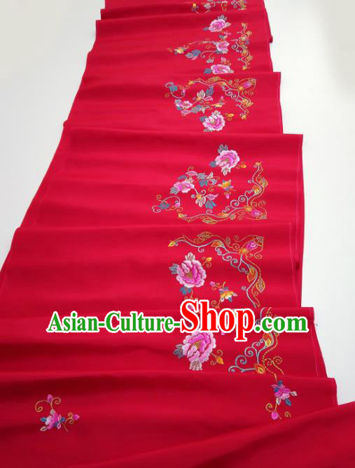 Asian Chinese Traditional Embroidered Peony Pattern Design Red Silk Fabric China Hanfu Silk Material